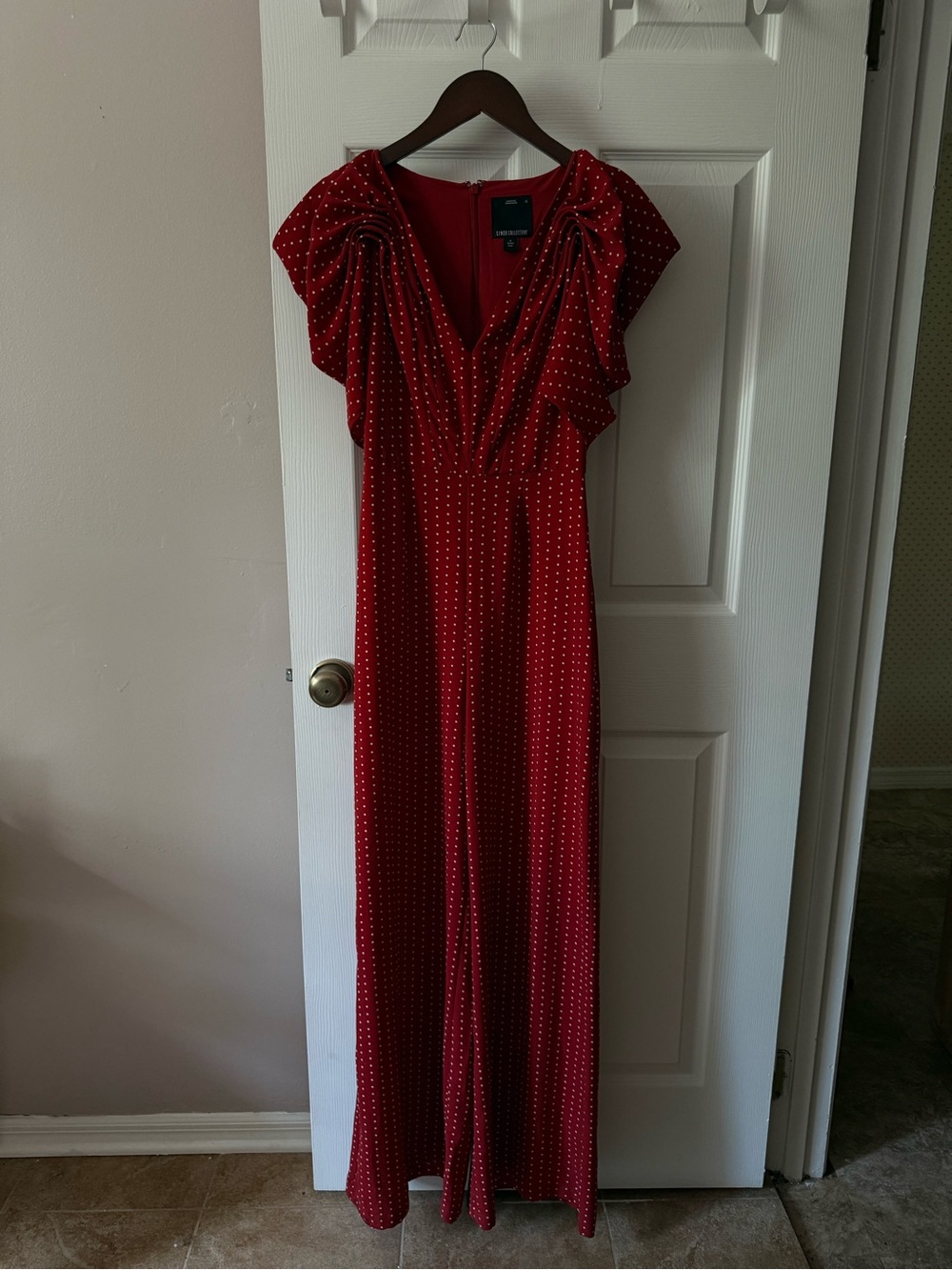 C/Meo Collective Red Polka Dot Puff Sleeves Wide-leg Jumpsuit Size XS
